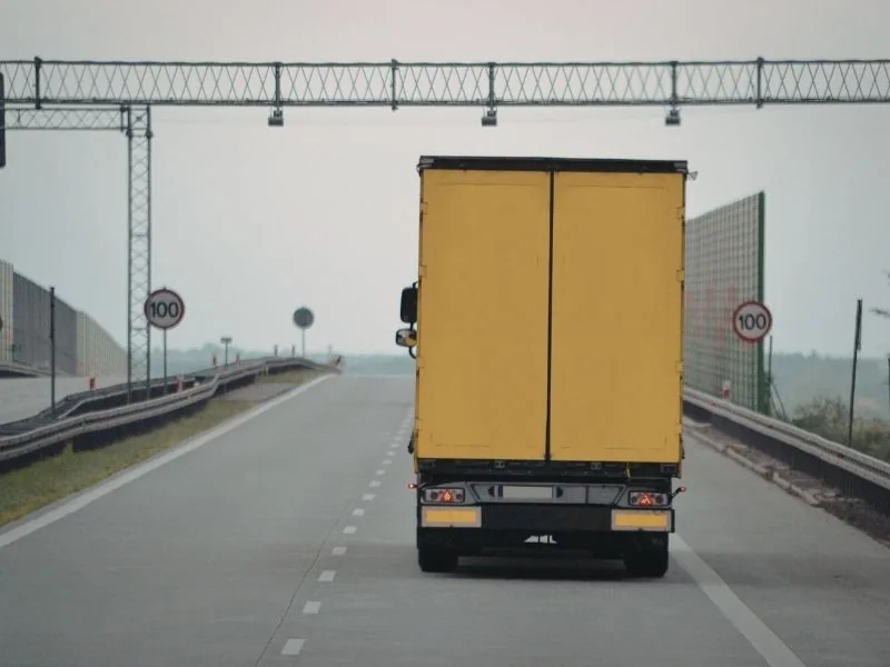 Samochód ciężarowy jadący drogą transportową