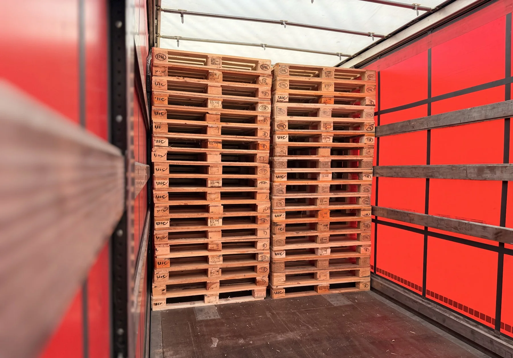 Pallets loaded inside a trailer