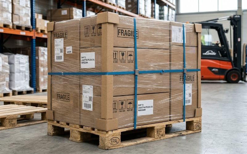 Zabezpieczenie towaru na palecie: folia stretch, taśmy bandujące czy nadstawki?